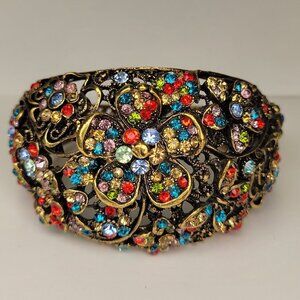 Floral Cuff Bracelet Gold Tone Multicolored Stone Cuff Bracelet- NEW